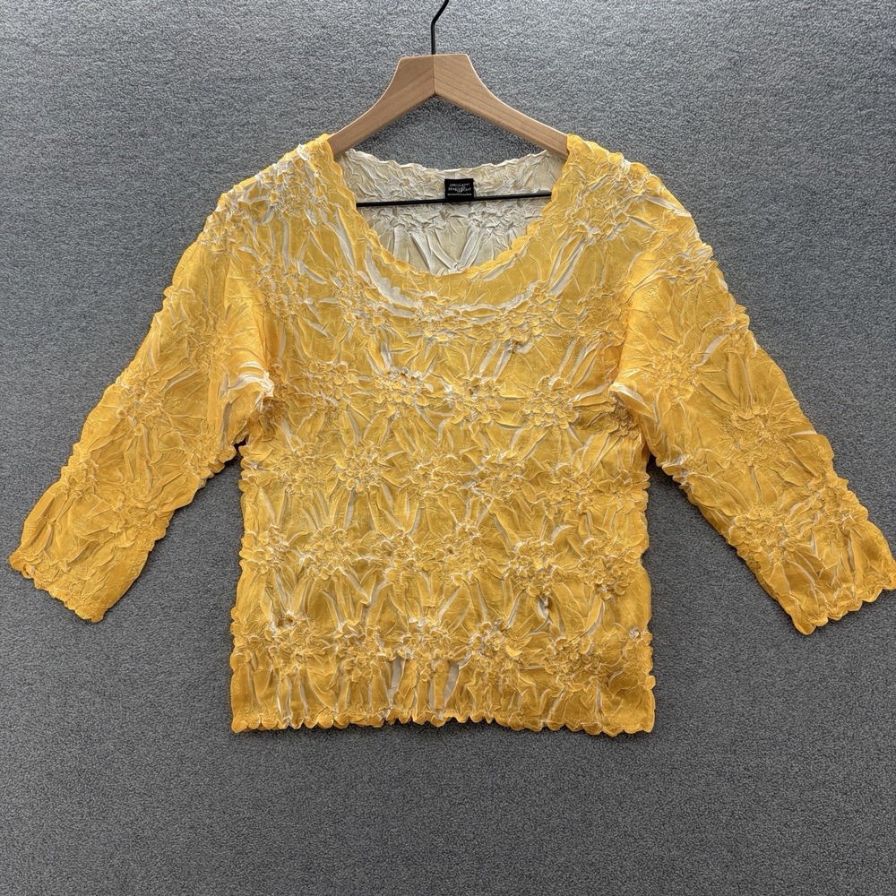 Origami Magic Scarf Blouse Womens One Size Yellow White Crinkle Stretch Top
